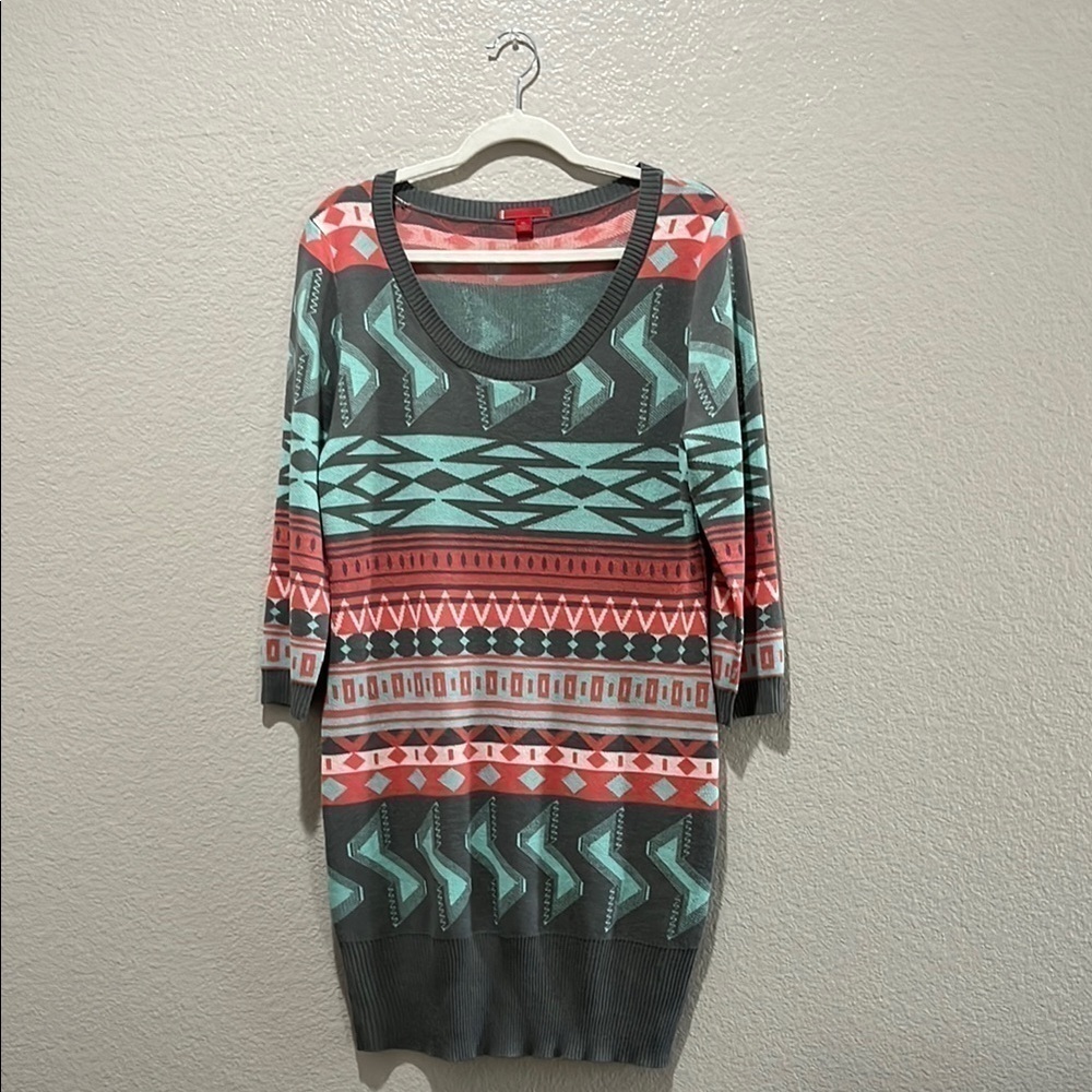 LIV Sweater Dress Size XL Gray Pink Geometric Abstract Print Straight Cut